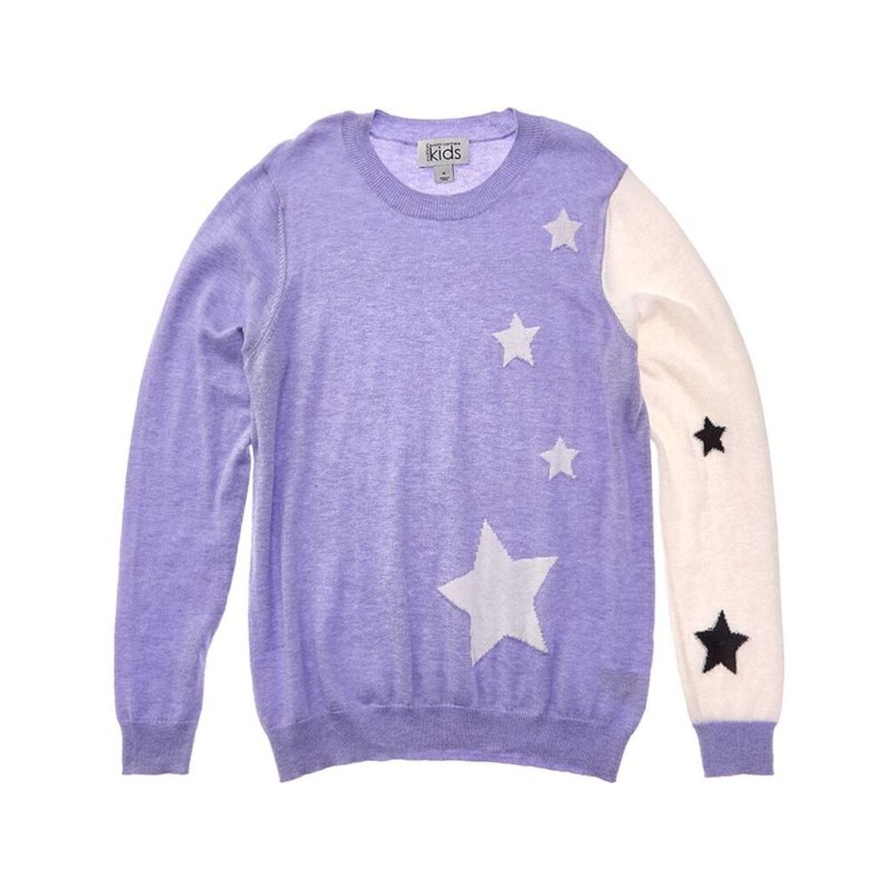 Autumn Cashmere Girls  Colorblocked Star Jacquard Cashmere-Blend Sweater, Purple
